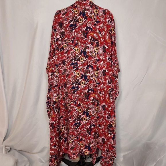 Rhonda Shear printed open kimono top with side ties, sz M/L, boho, red - Picture 5 of 7